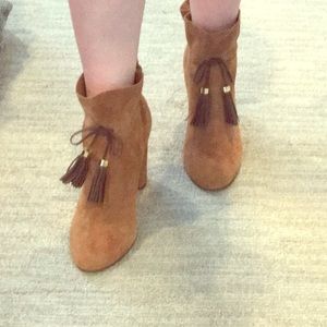 Beautiful camel colored suede bootie heels